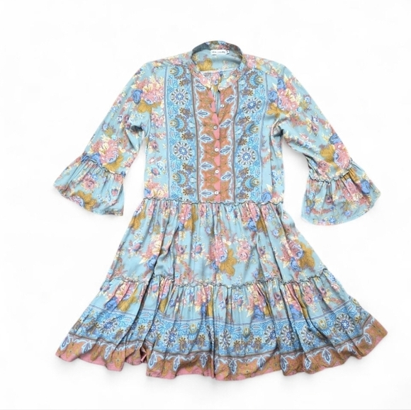 Coastal Boho Penny Swing Dress L/XL Flowy Tiered, Pockets - Picture 7 of 7